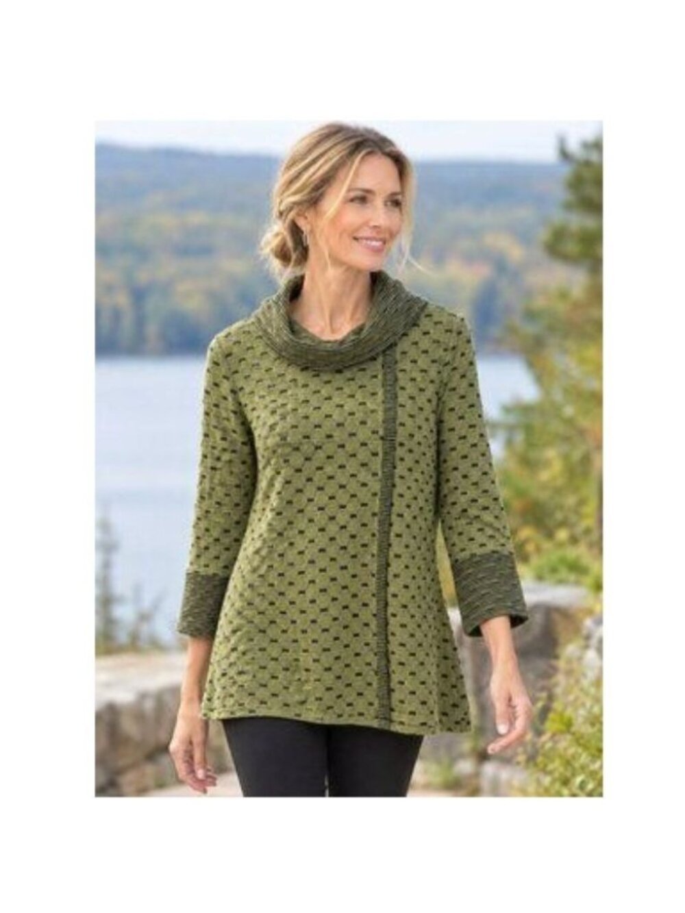 Habitat Green Black Cowl Neck Textured Knit Tunic Top M